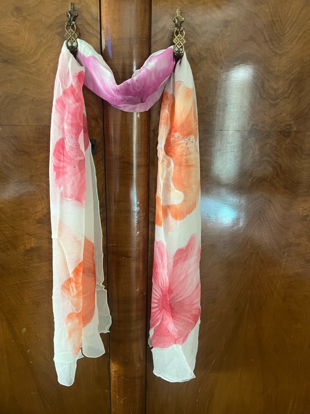 Breeze Silk scraf vibrant, oversized tropical hibiscus flowers artisan created.